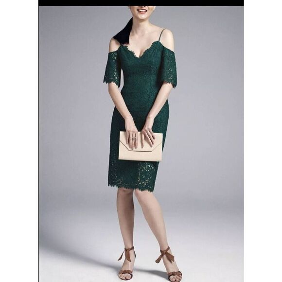 Bardot Size 6 Karlie Lace Dress Womens Cold Shoulder Green Knee-Length Party Coc - Picture 10 of 12